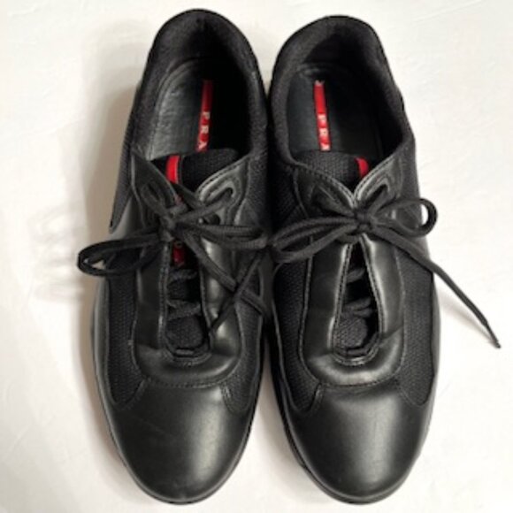 PRADA America’s Cup Leather and Fabric, Black Men’s Sneakers, Size 8 - Picture 1 of 10
